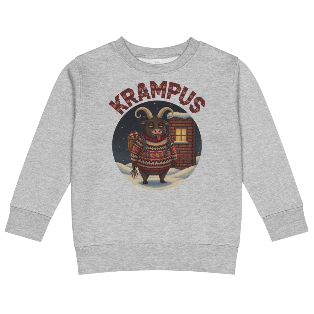 Krampus Toddler Ugly Christmas Sweater | Kids Crewneck Sweatshirt, Ages 2 to 7 Heather flat