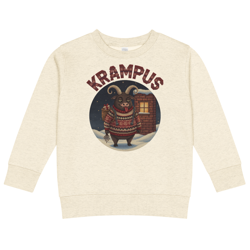 Krampus Toddler Ugly Christmas Sweater | Kids Crewneck Sweatshirt, Ages 2 to 7 Natural Heather flat