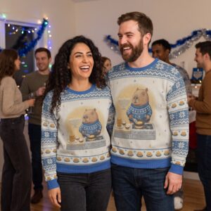 Styling photo, Latke Night Matching Ugly Hanukkah Sweaters for Couples