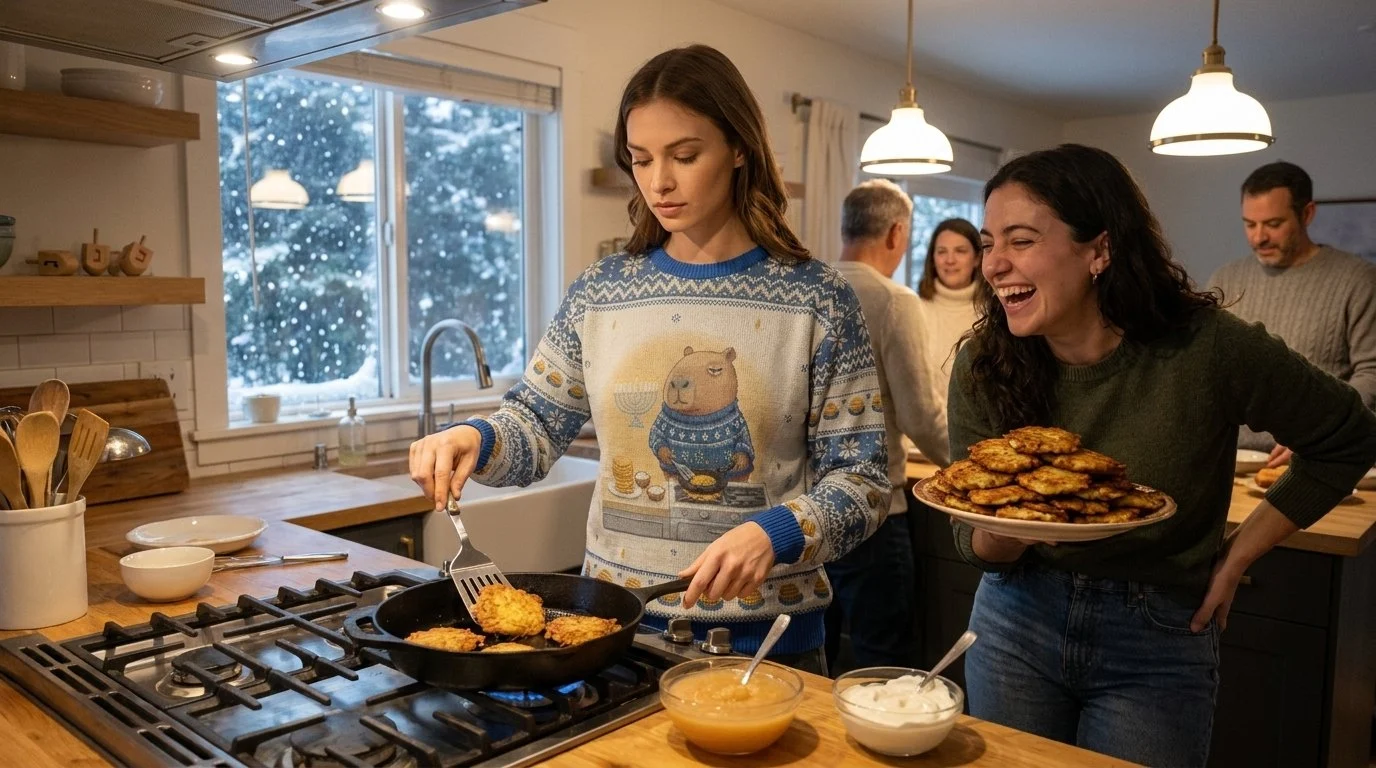 Latke Night sweatshirt, worn