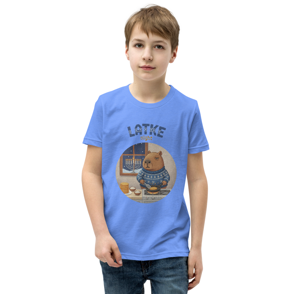 Latke Night Kids' Ugly Tee — Blue model