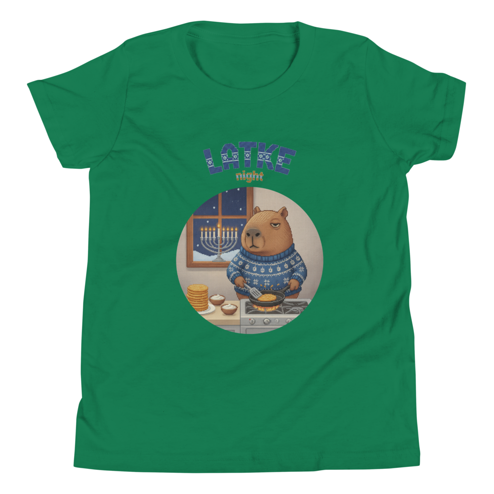 Latke Night Kids' Ugly Tee — Green flat