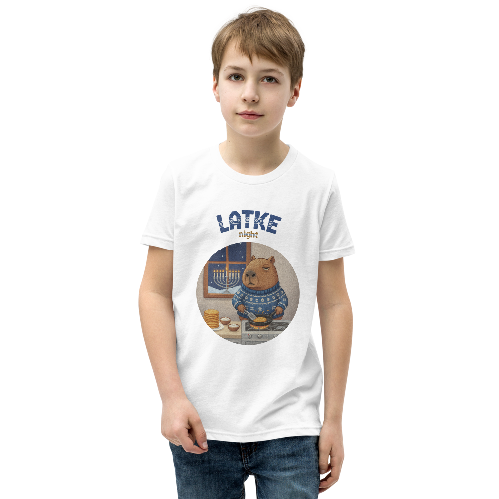 Latke Night Kids' Ugly Tee — Pure White model