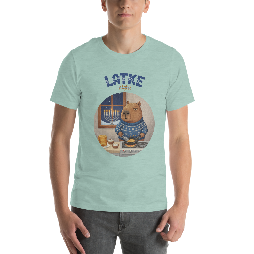 Latke Night Ugly Tee — Green model