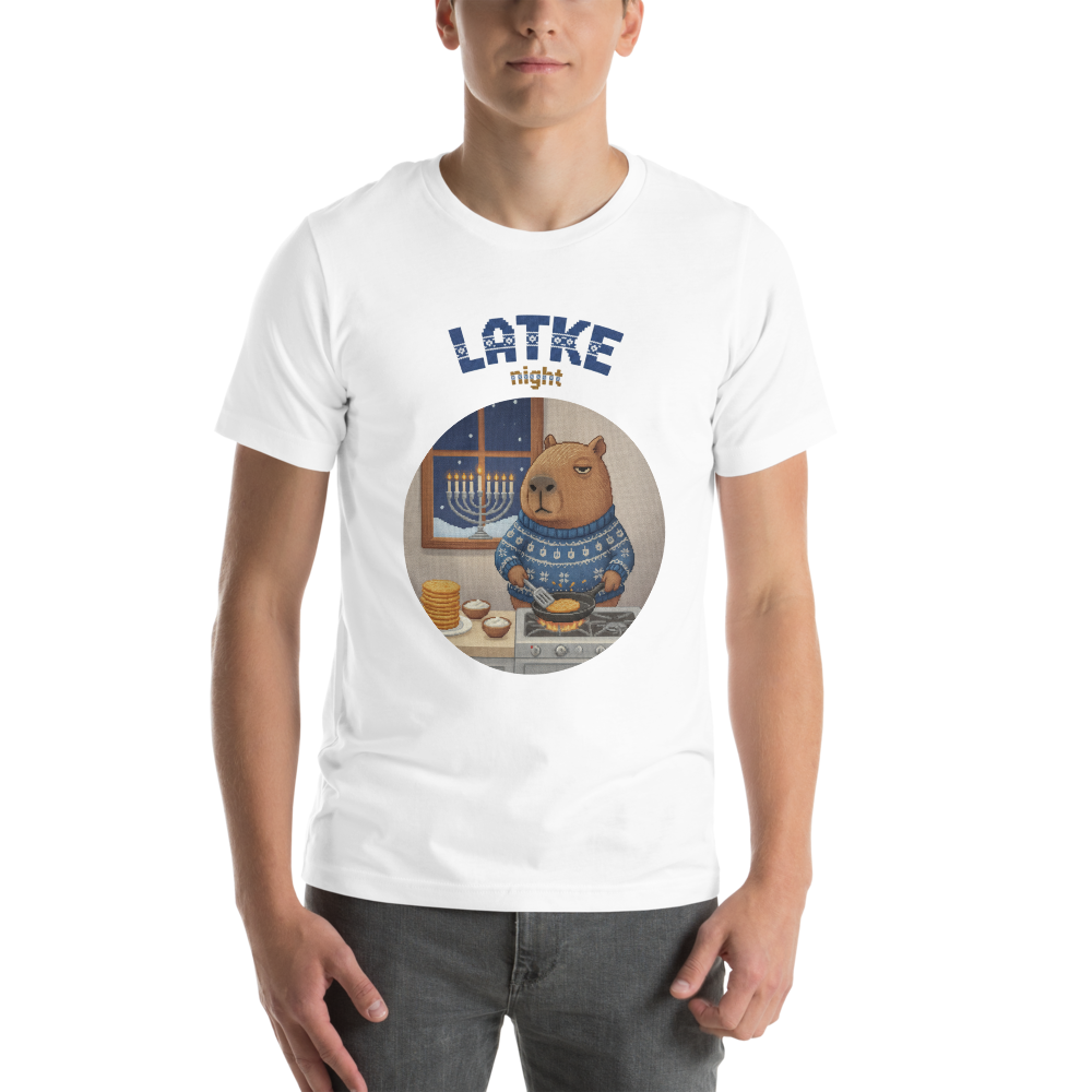 Latke Night Ugly Tee — Pure White model