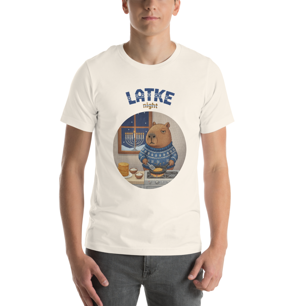 Latke Night Ugly Tee — Vintage White model