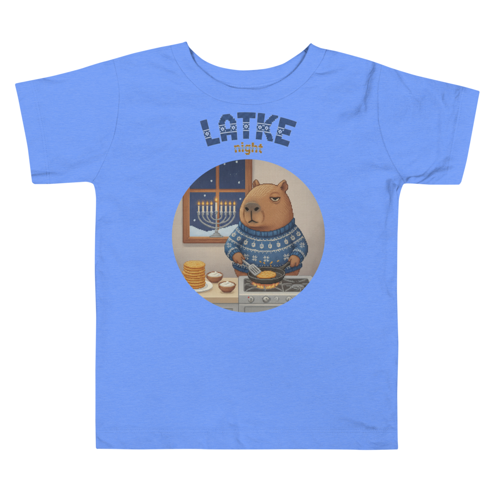 Latke Night Toddler Ugly Tee — Blue flat