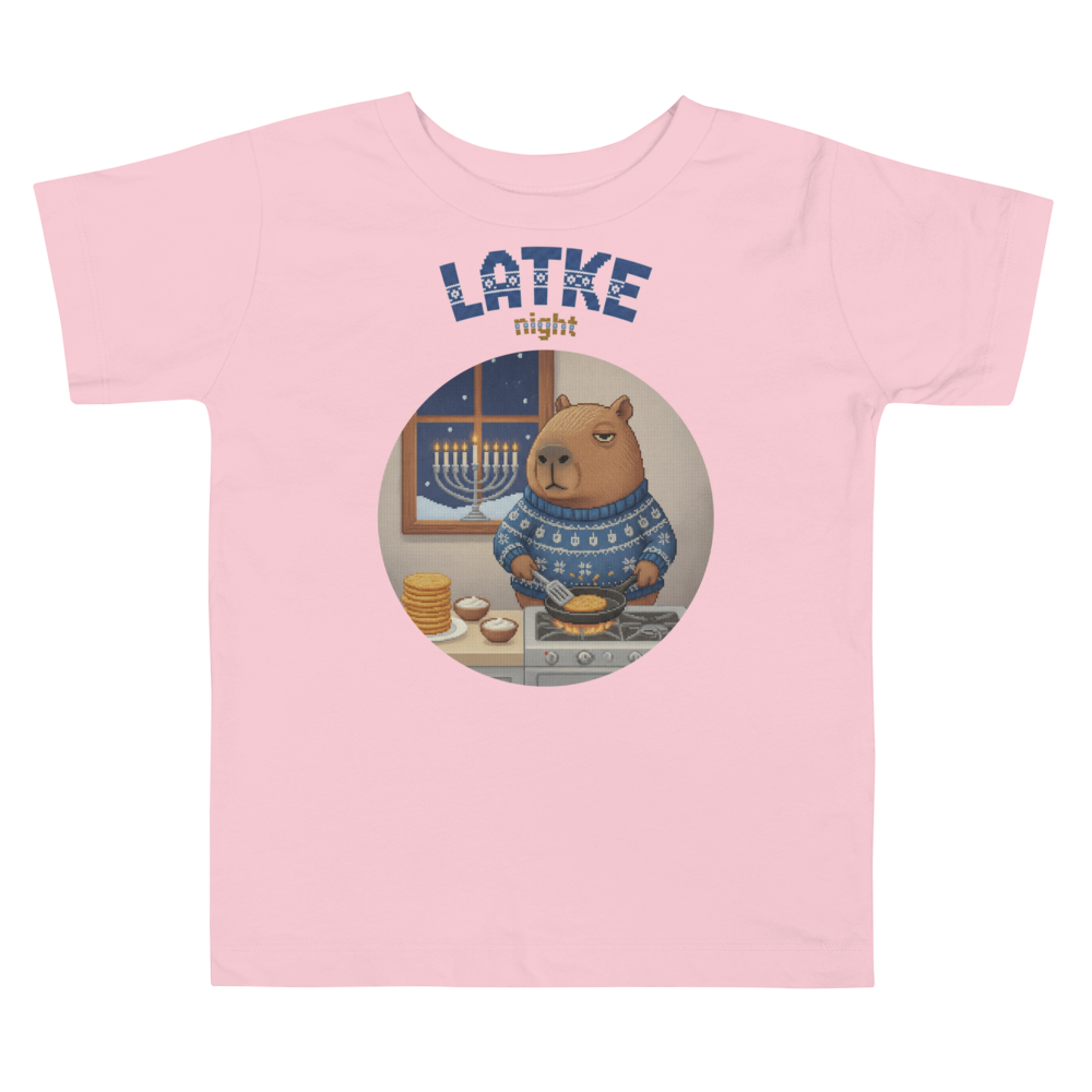 Latke Night Toddler Ugly Tee — Light Pink flat