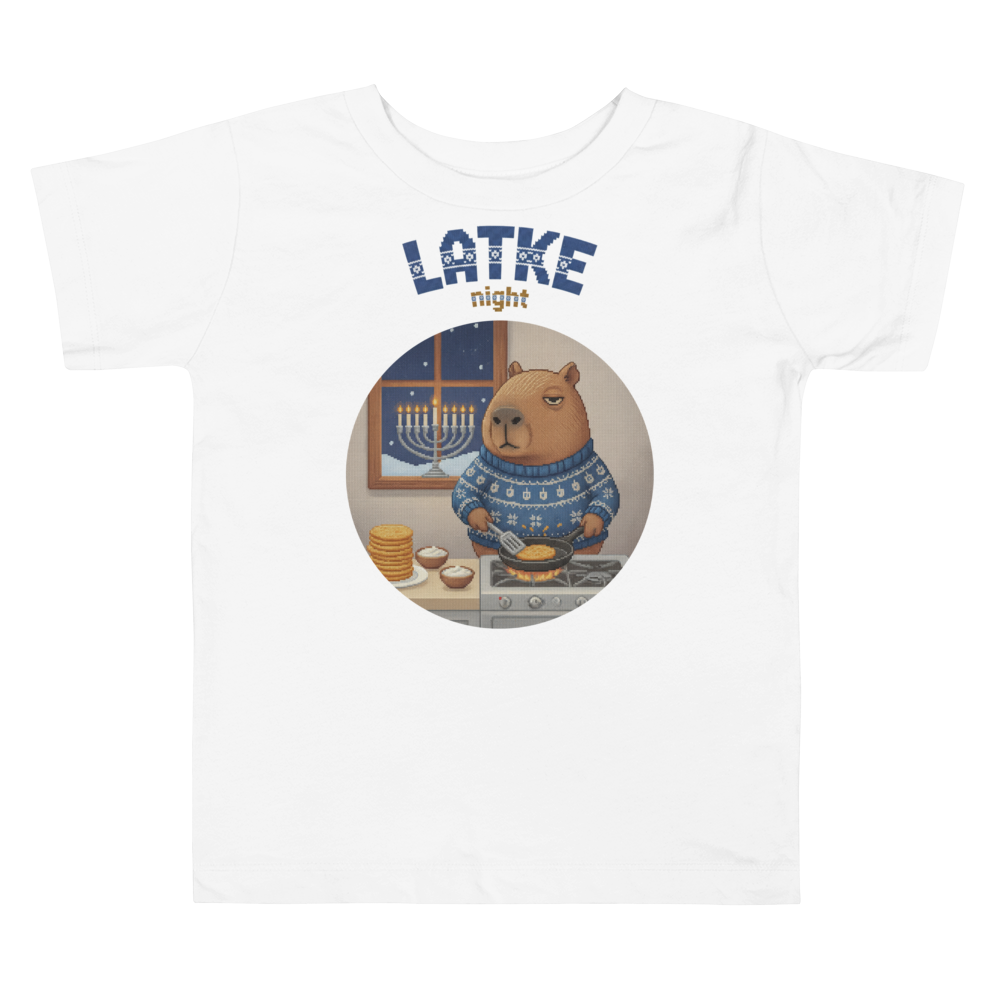 Latke Night Toddler Ugly Tee — Pure White flat