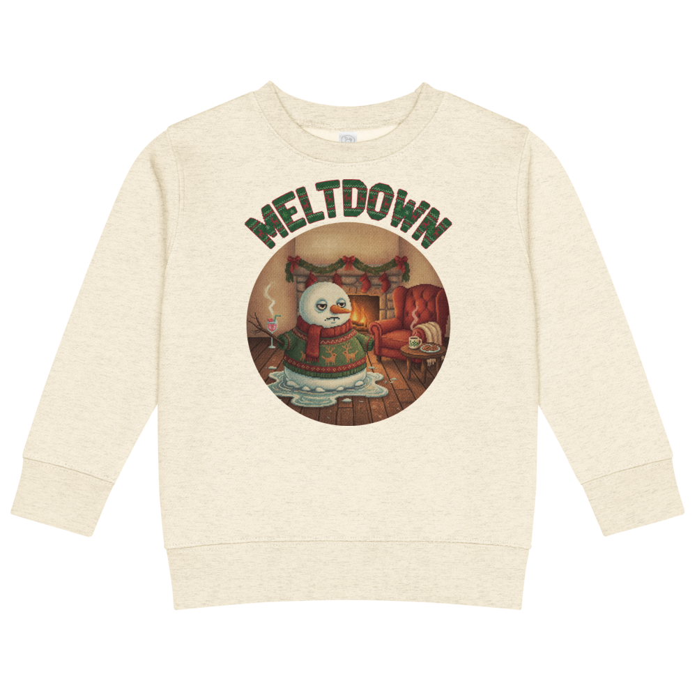 Meltdown Toddler Ugly Christmas Sweater | Kids Crewneck Sweatshirt, Ages 2 to 7 Natural Heather flat