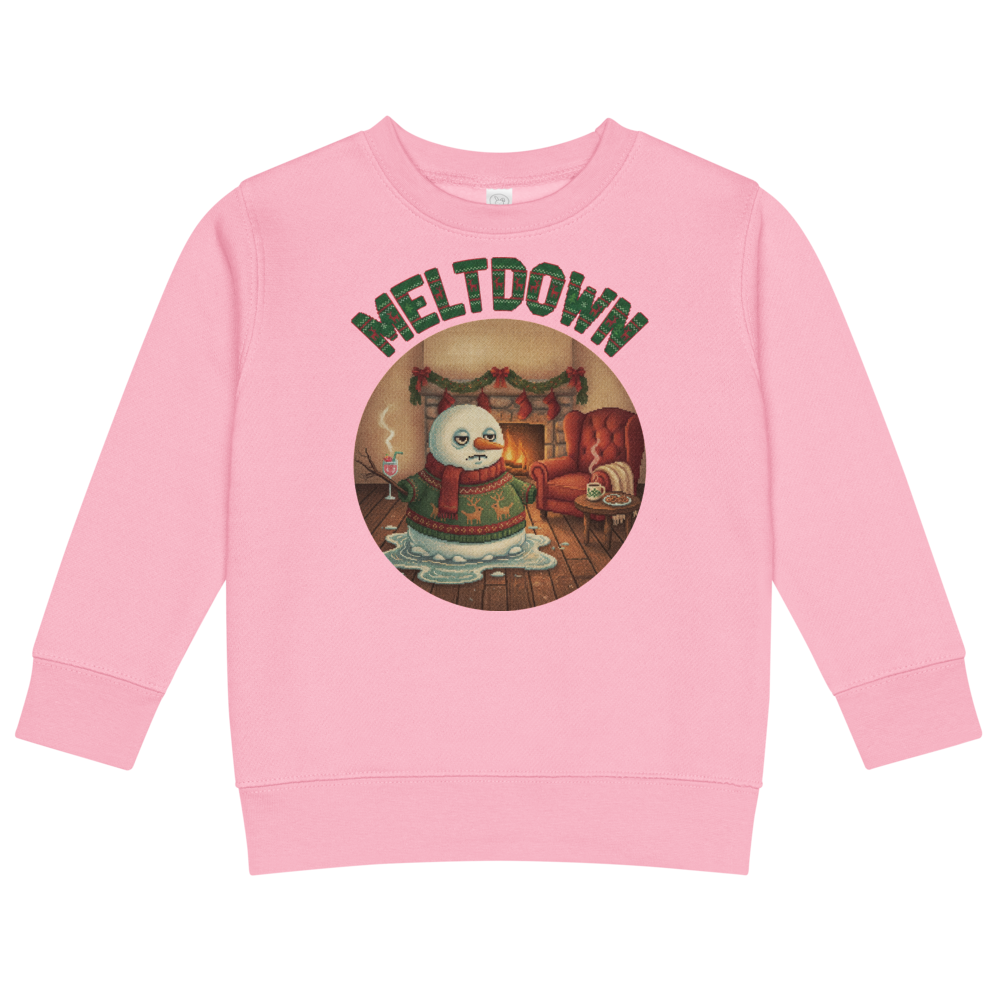 Meltdown Toddler Ugly Christmas Sweater | Kids Crewneck Sweatshirt, Ages 2 to 7 Pink flat
