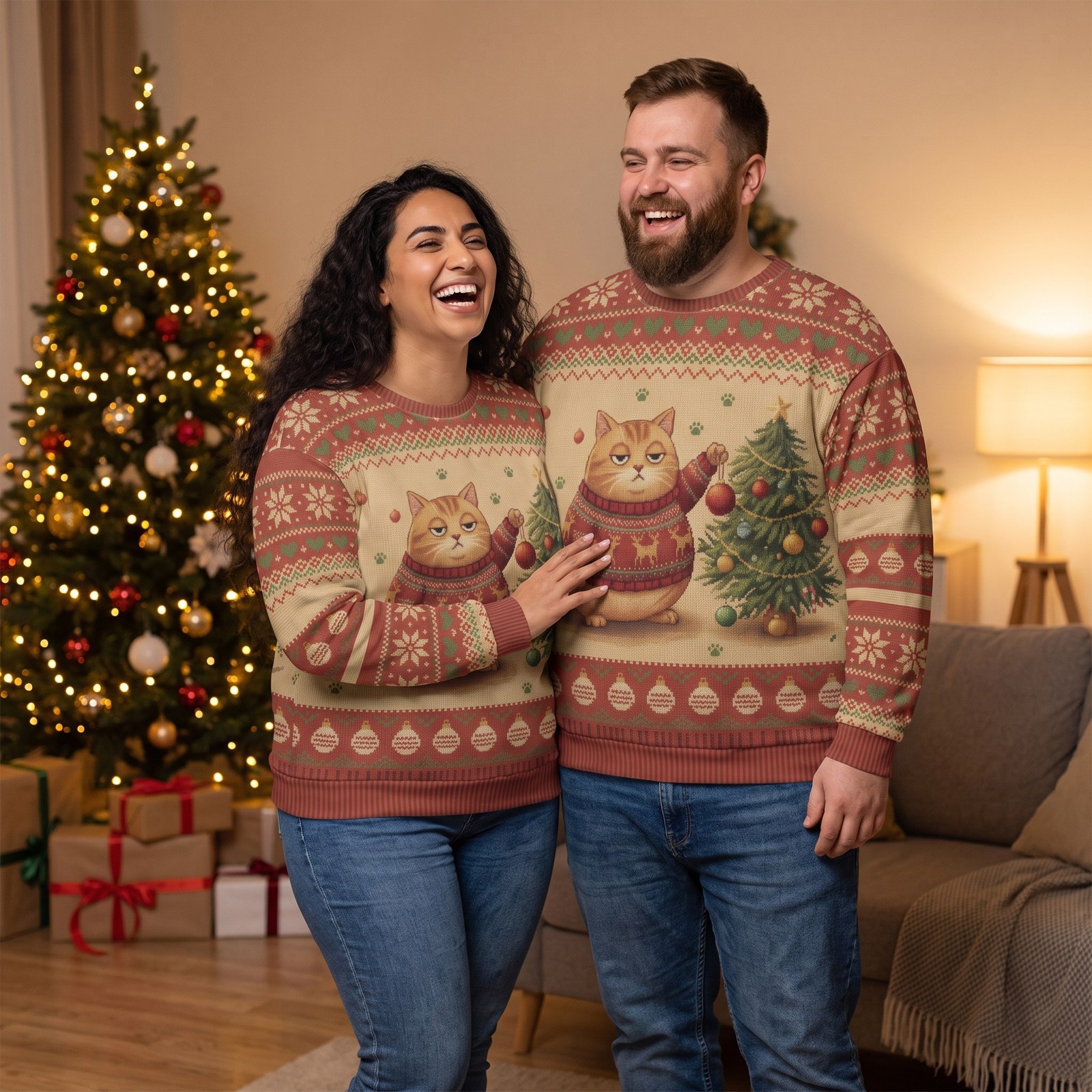 Plus size styling photo, Meowy Christmas Matching Ugly Christmas Sweaters for Couples