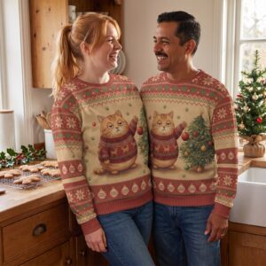 Styling photo, Meowy Christmas Matching Ugly Christmas Sweaters for Couples