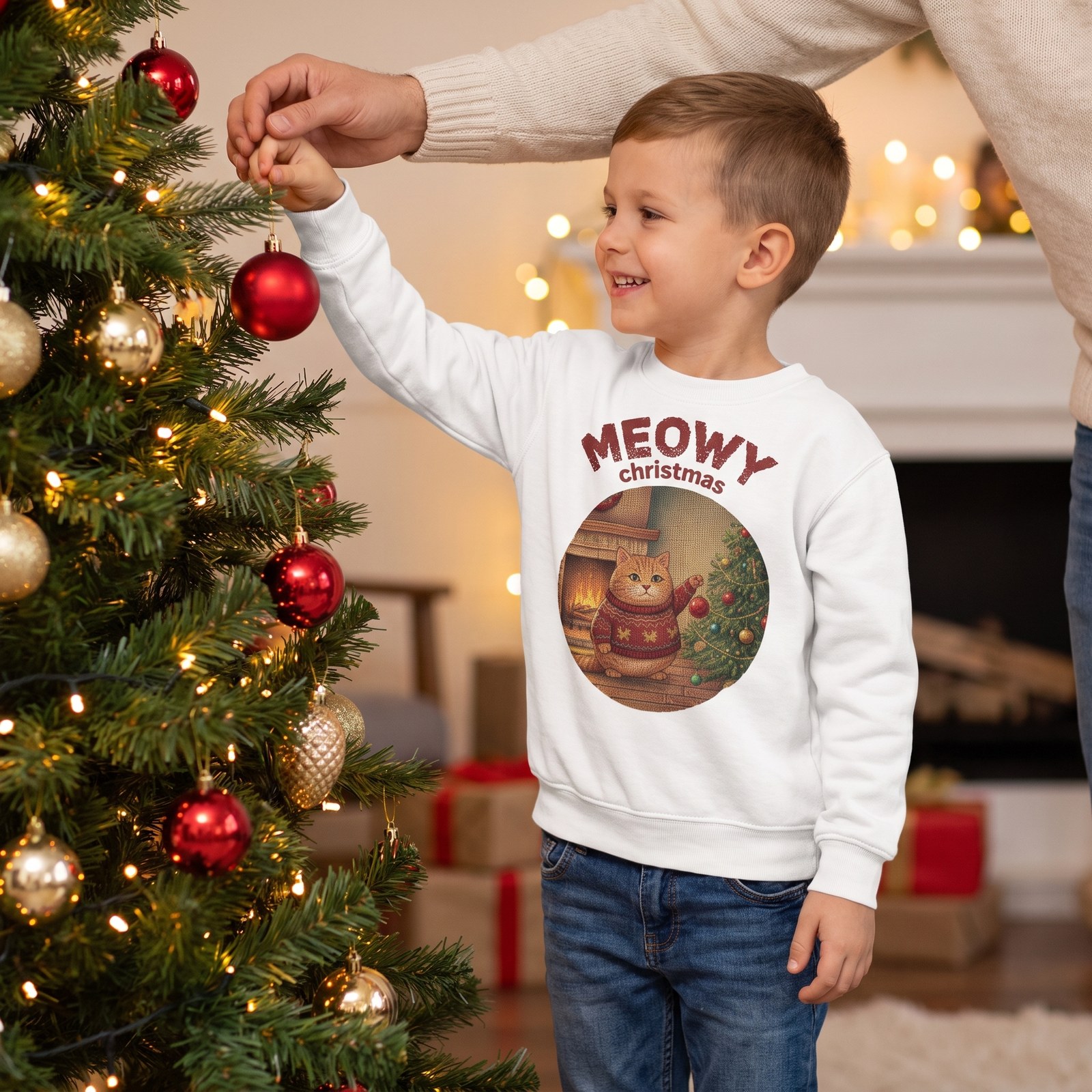 Styling photo, Meowy Christmas Kids Ugly Christmas Sweater