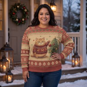 Plus size styling photo, Meowy Christmas Ugly Christmas Sweater