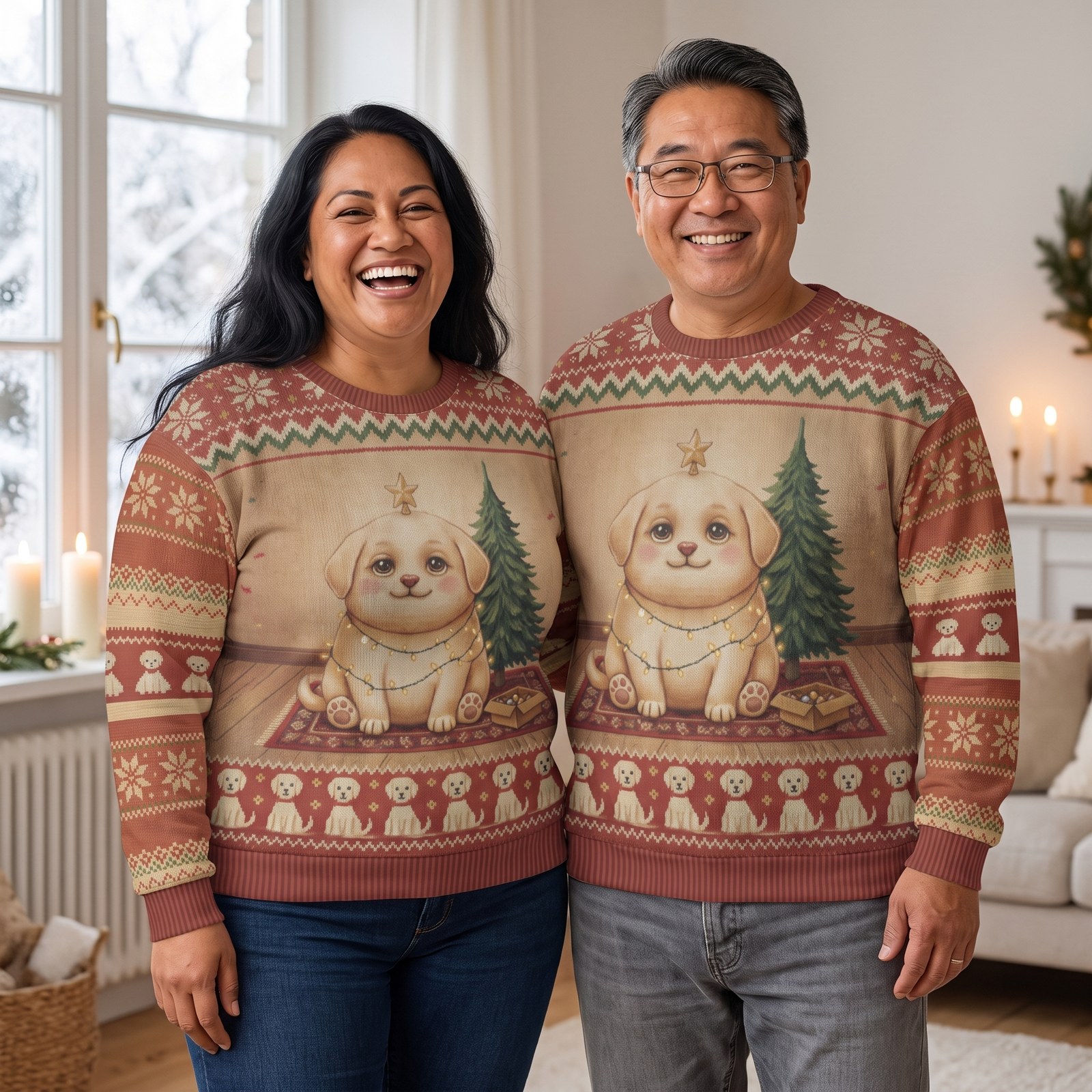 Plus size styling photo, Merry Woofmas Matching Ugly Christmas Sweaters for Couples