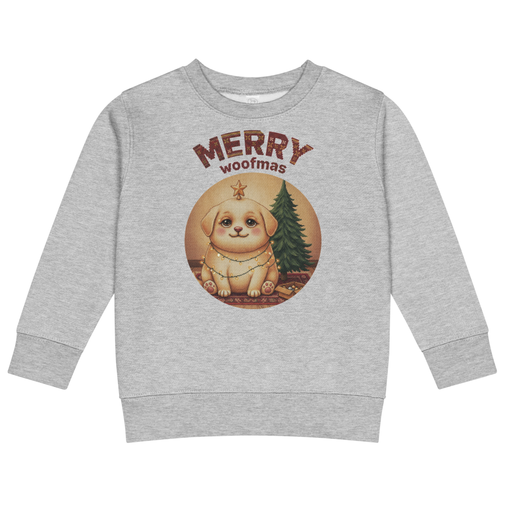 Merry Woofmas Toddler Ugly Christmas Sweater | Kids Crewneck Sweatshirt, Ages 2 to 7 Heather flat