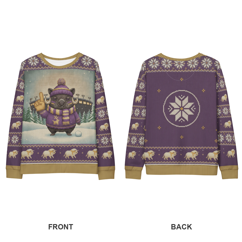 Minnesota Fan ugly Christmas sweatshirt, front and back
