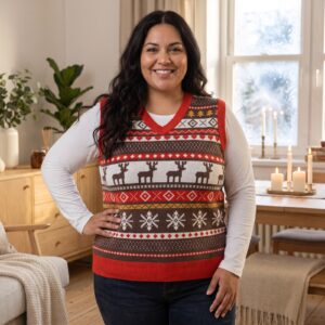 Plus size styling photo, Moose Shetland Christmas Sweater Vest for Men and Women