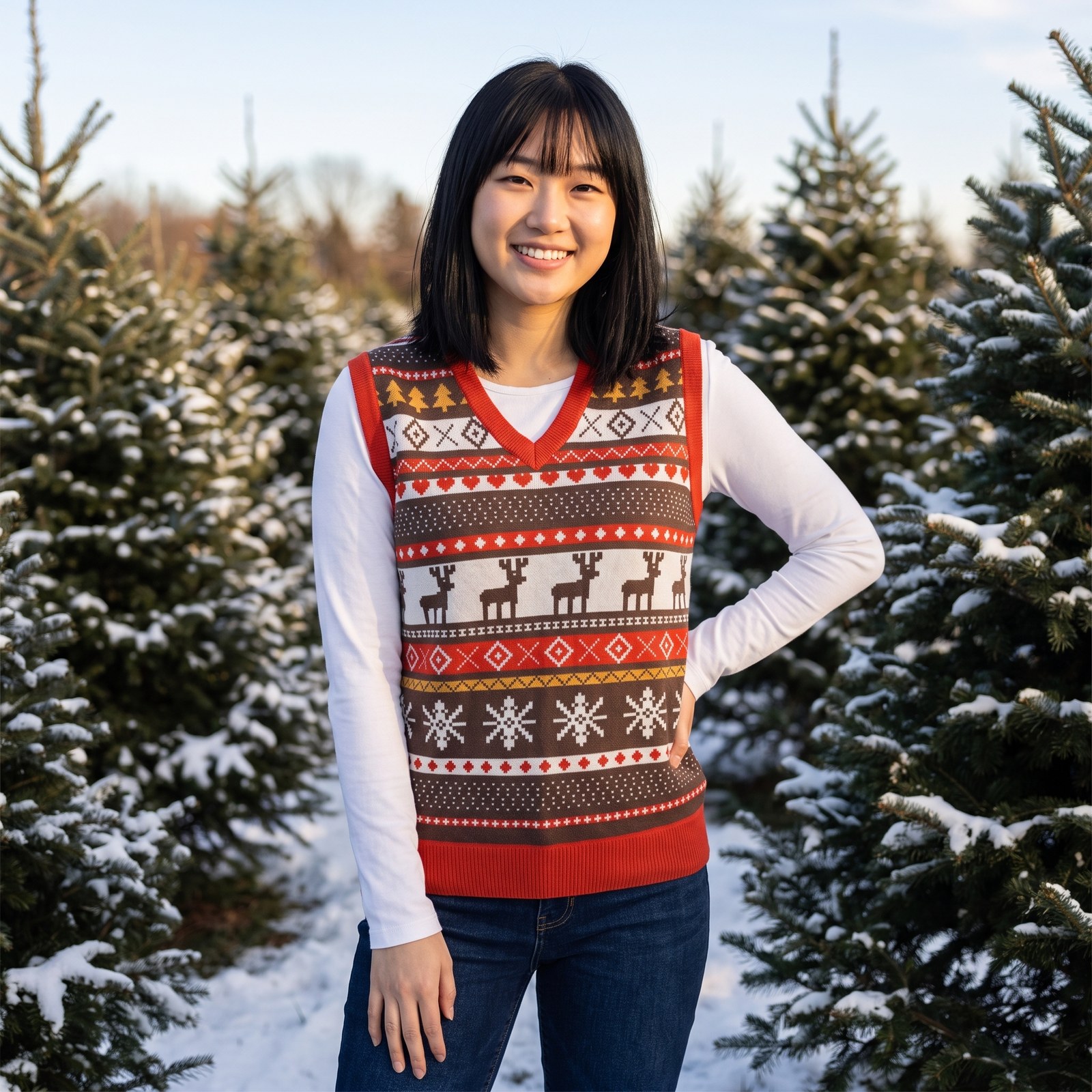 Styling photo, Moose Shetland Christmas Sweater Vest for Men and Women