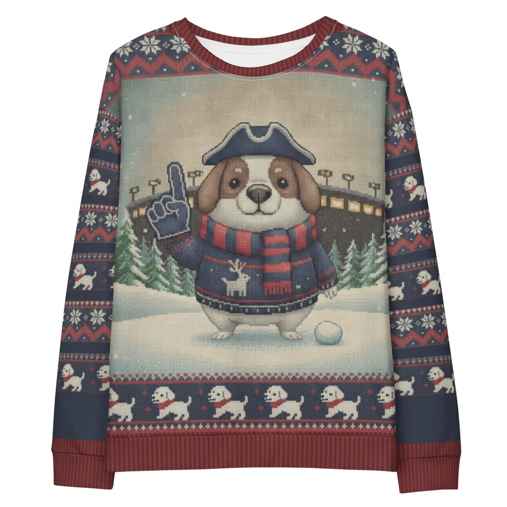 New England Fan ugly Christmas sweatshirt, front flat
