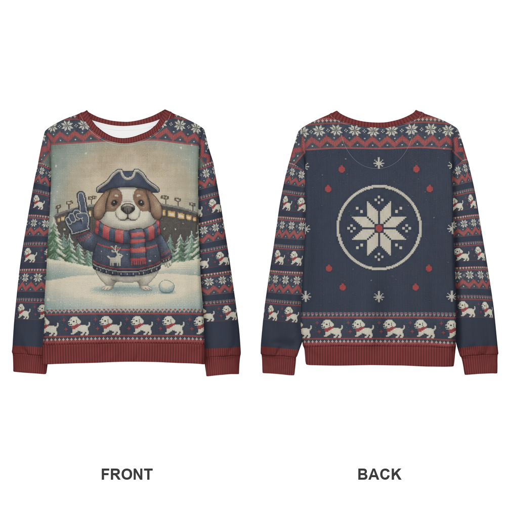New England Fan ugly Christmas sweatshirt, front and back