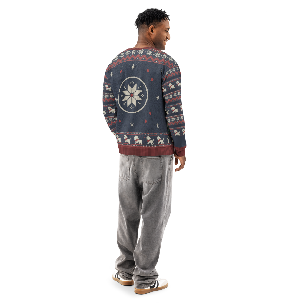 New England Fan ugly Christmas sweatshirt, men's back