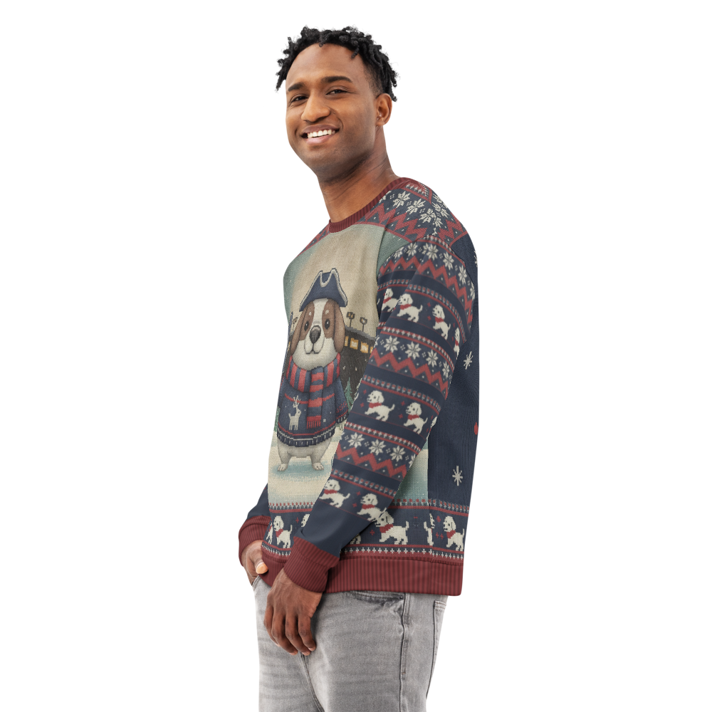 New England Fan ugly Christmas sweatshirt, men's side