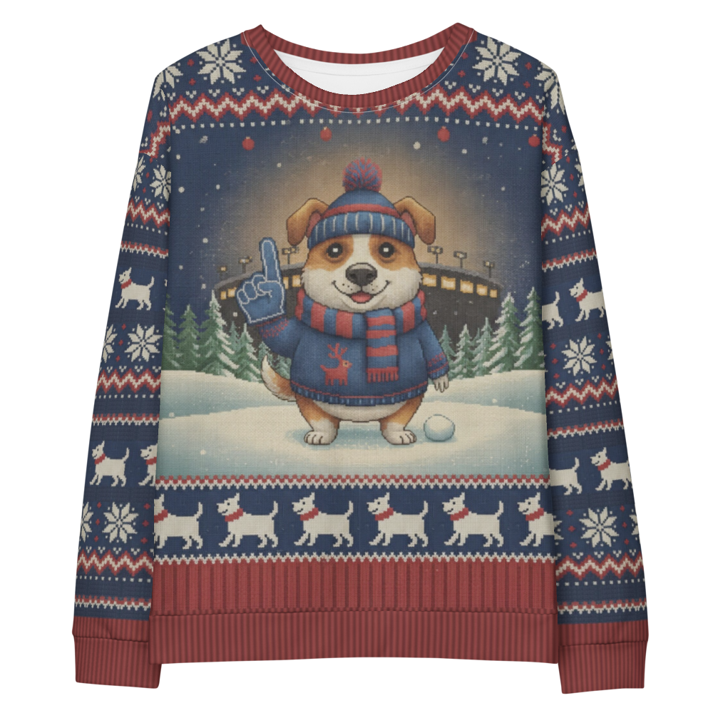 New York Blue Fan ugly Christmas sweatshirt, front flat