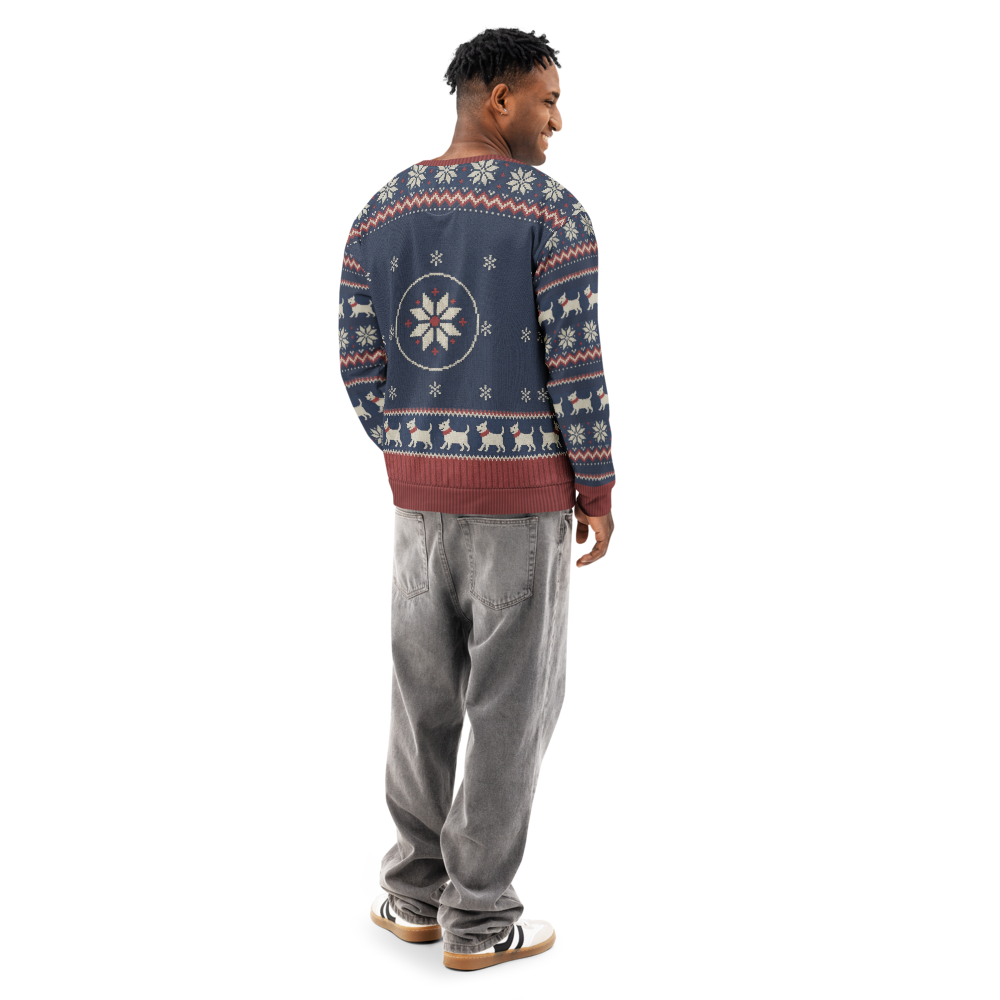 New York Blue Fan ugly Christmas sweatshirt, men's back