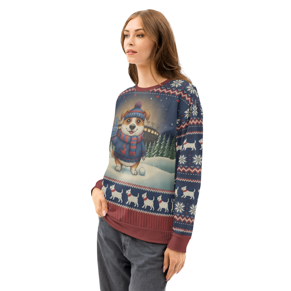 New York Blue Fan ugly Christmas sweatshirt, women's side