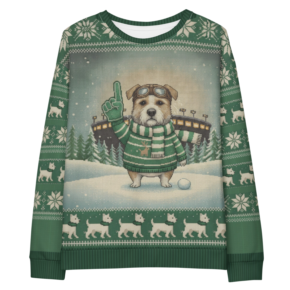 New York Green Fan ugly Christmas sweatshirt, front flat