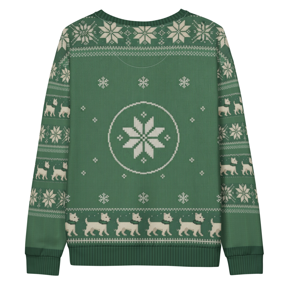 New York Green Fan ugly Christmas sweatshirt, back flat