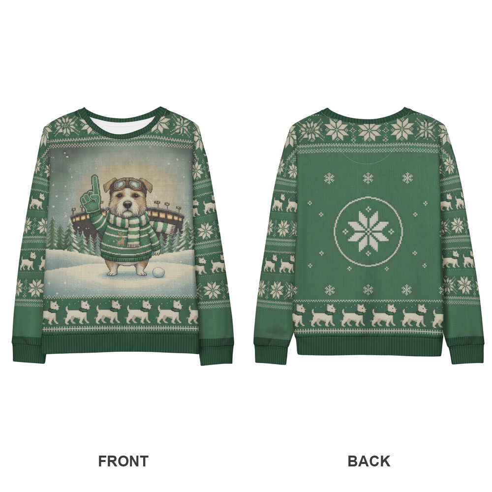 New York Green Fan ugly Christmas sweatshirt, front and back