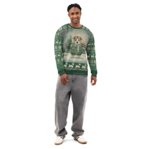 New York Green Fan ugly Christmas sweatshirt, men's front