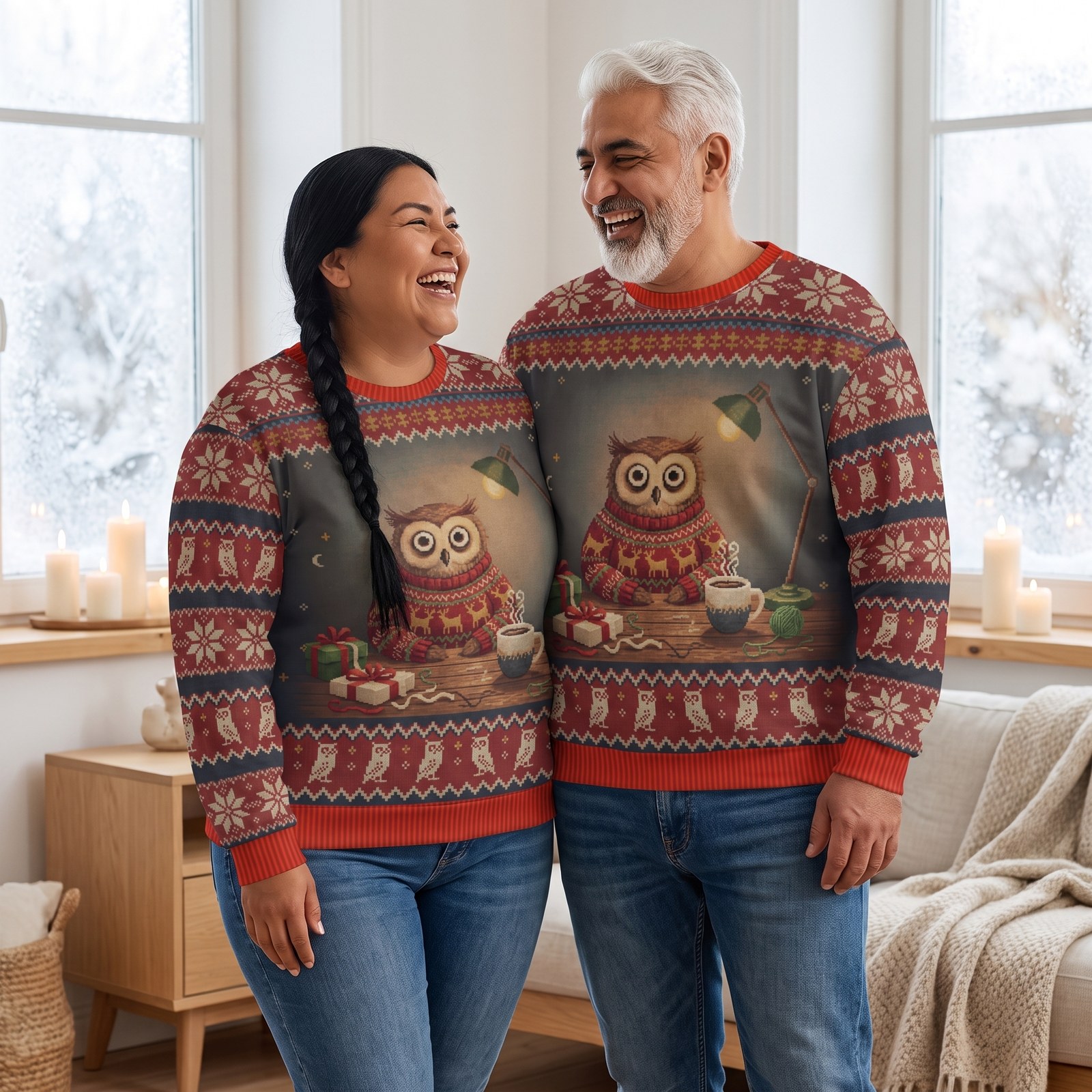 Plus size styling photo, Night Owl Matching Ugly Christmas Sweaters for Couples