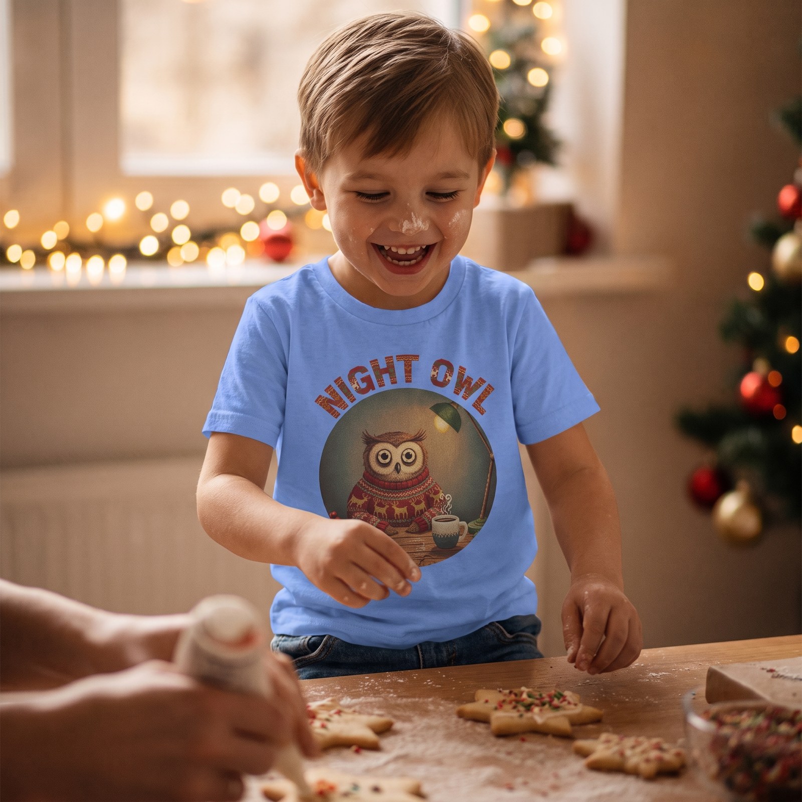 Styling photo, Night Owl Kids Ugly Christmas Shirt