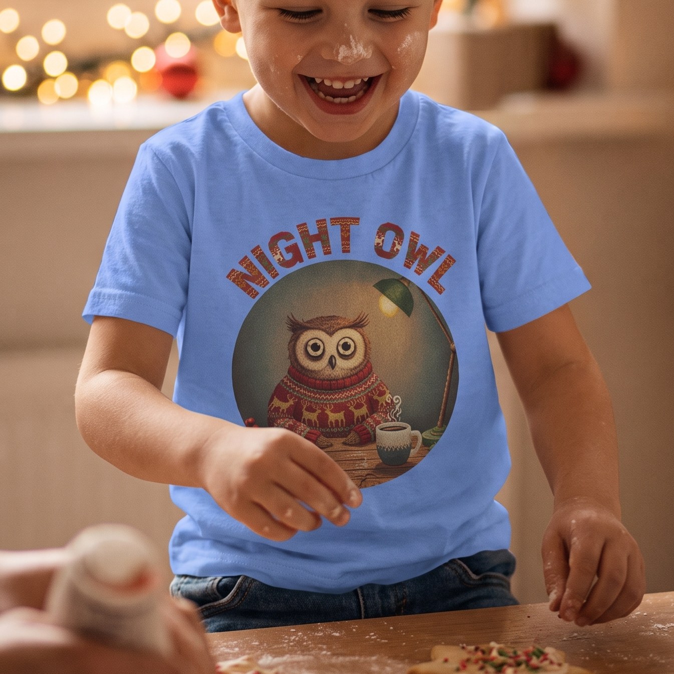 Styling photo, Night Owl Kids Ugly Christmas Shirt