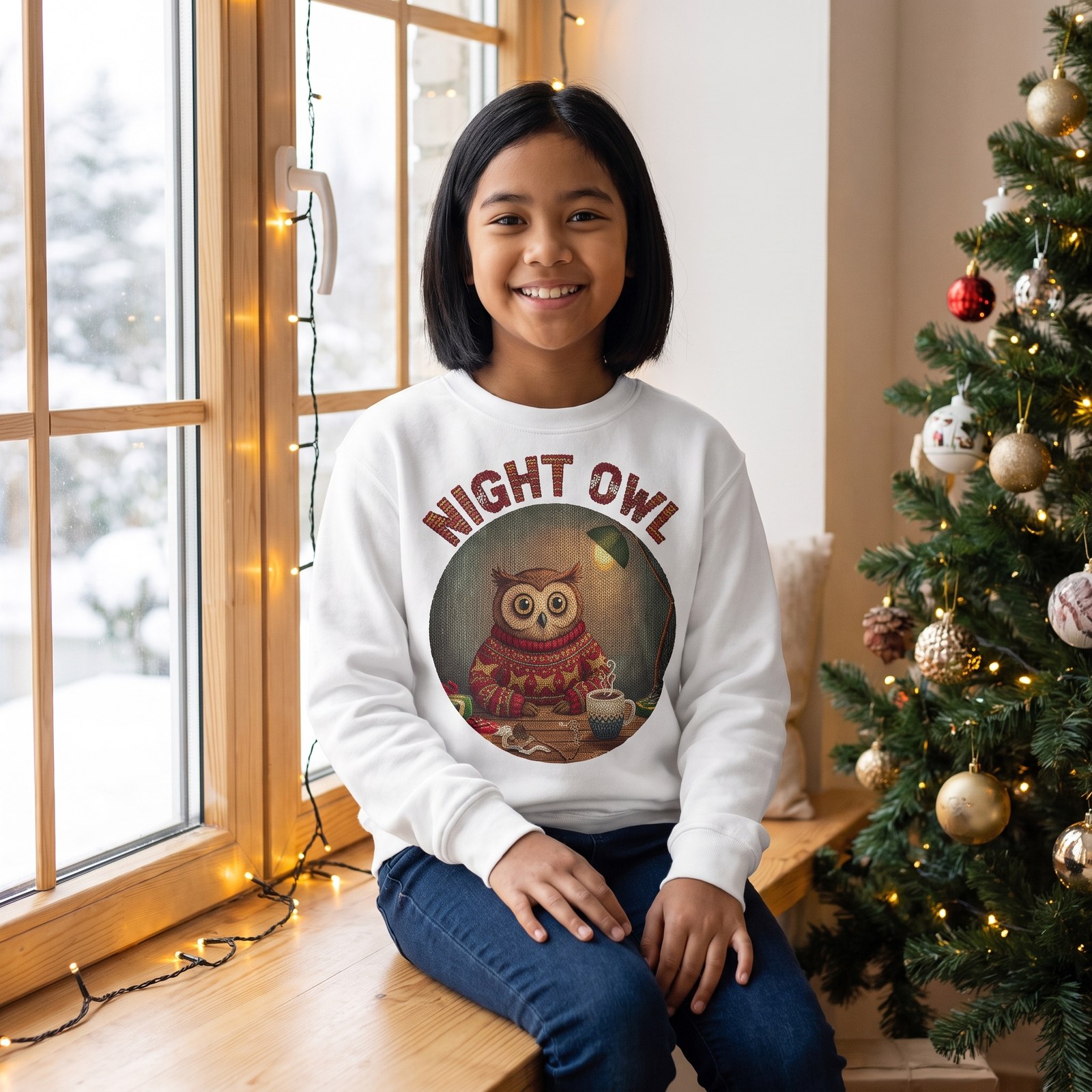 Styling photo, Night Owl Kids Ugly Christmas Sweater
