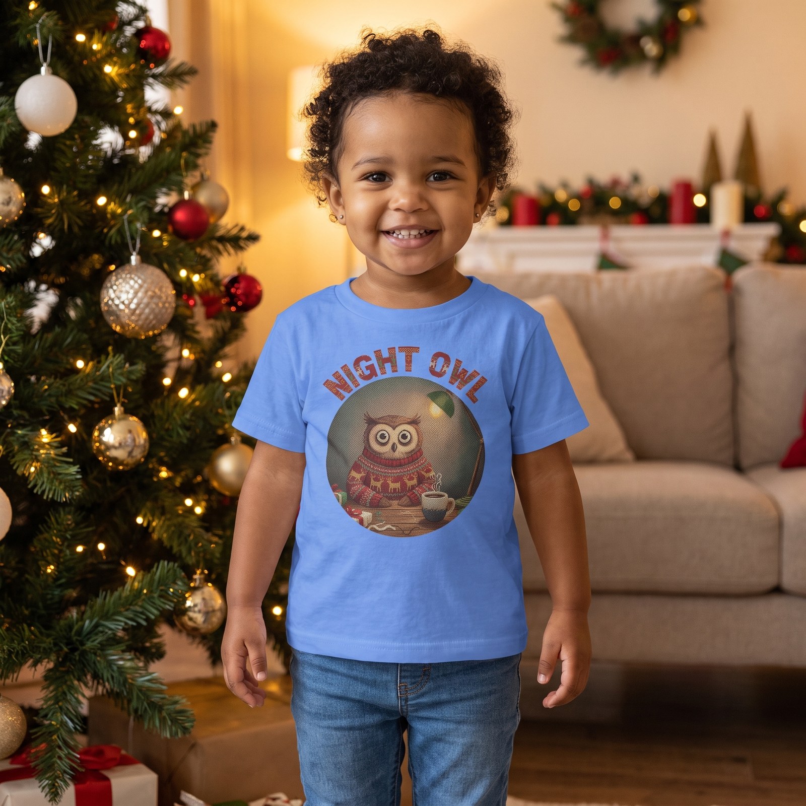 Styling photo, Night Owl Toddler Ugly Christmas Shirt
