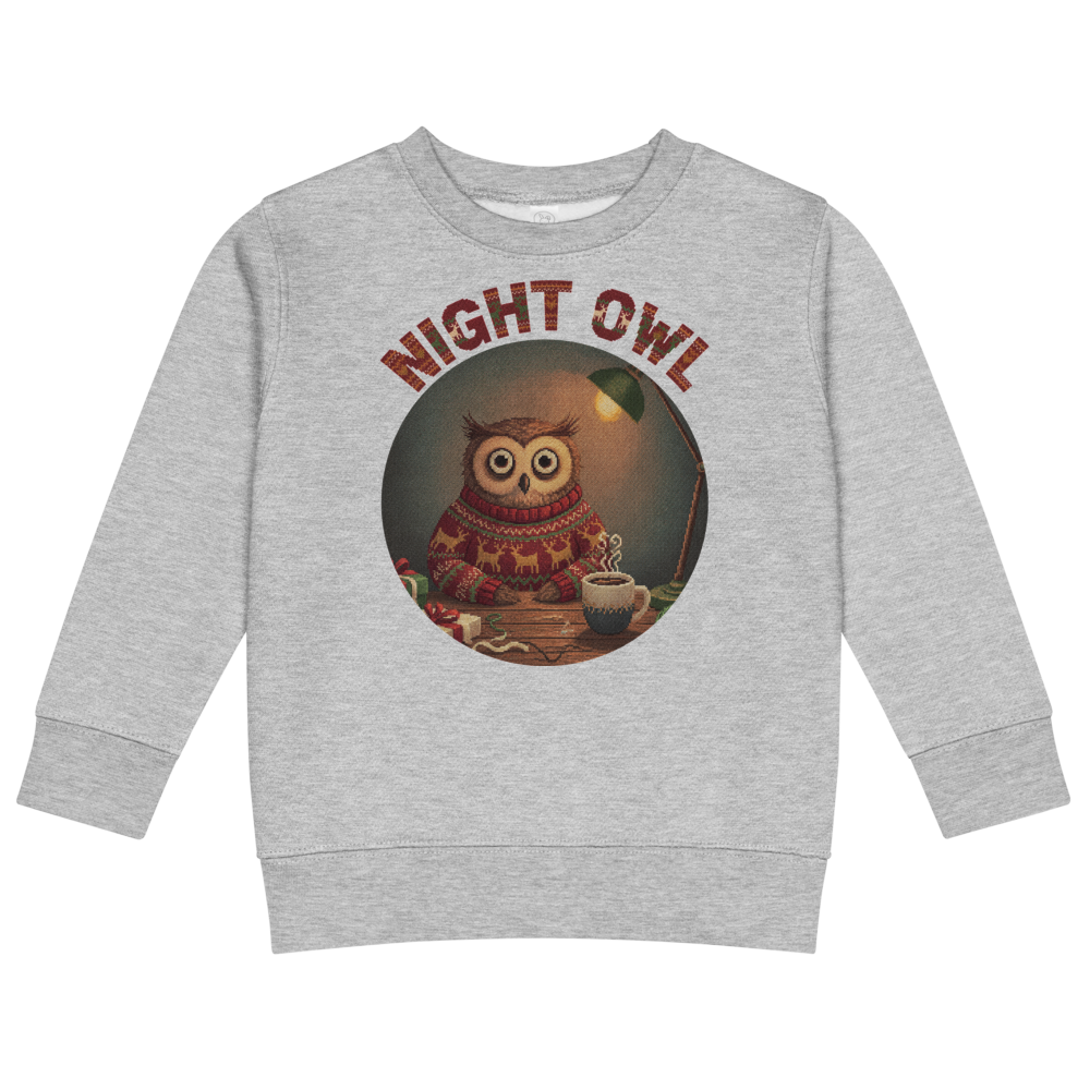 Night Owl Toddler Ugly Christmas Sweater | Kids Crewneck Sweatshirt, Ages 2 to 7 Heather flat