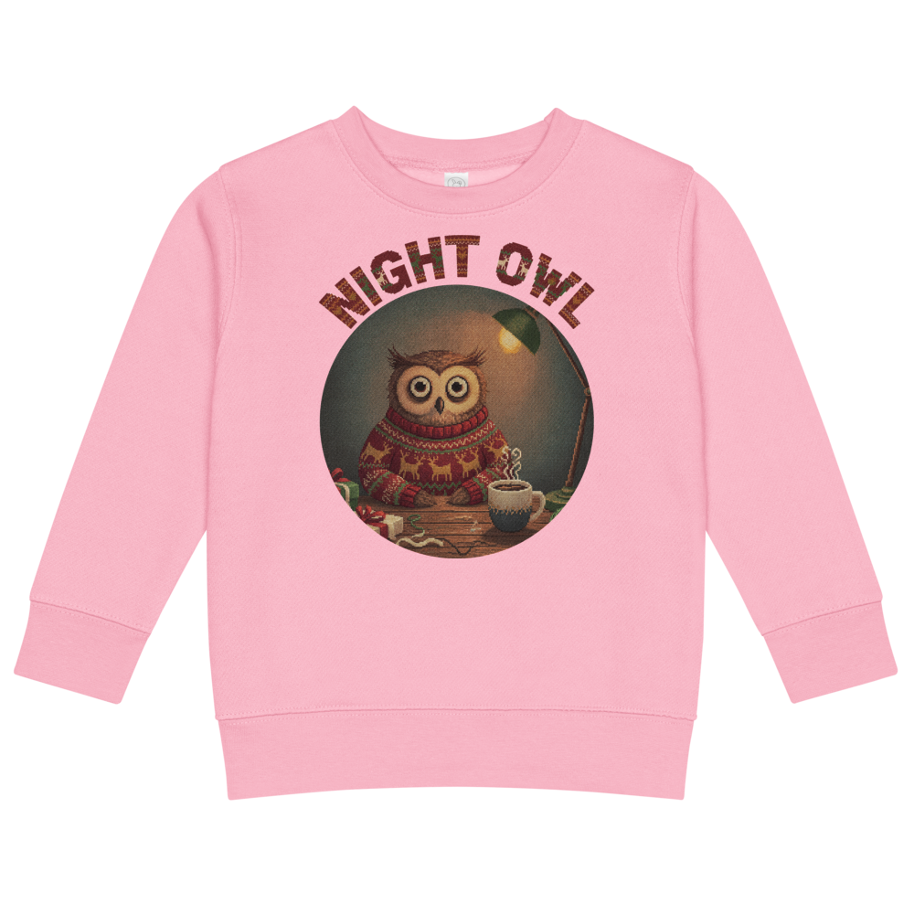 Night Owl Toddler Ugly Christmas Sweater | Kids Crewneck Sweatshirt, Ages 2 to 7 Pink flat