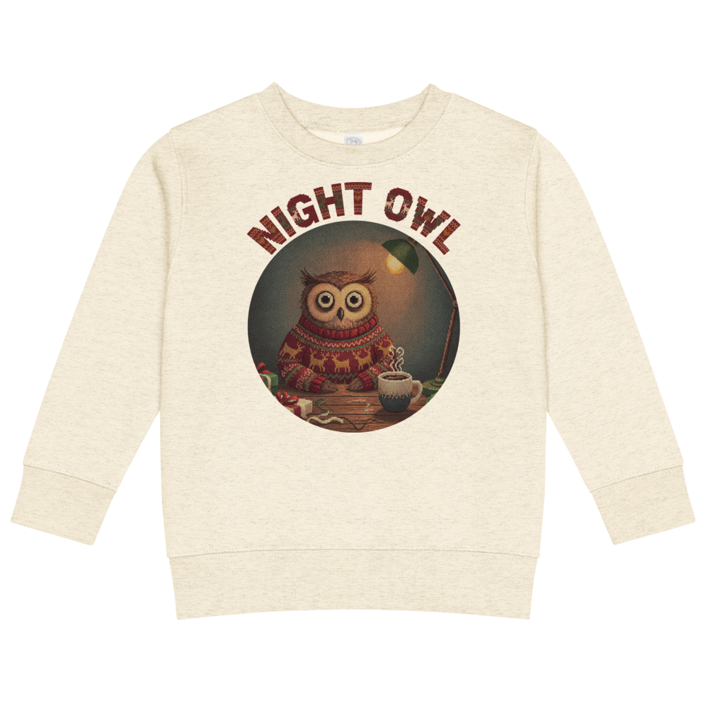 Night Owl Toddler Ugly Christmas Sweater | Kids Crewneck Sweatshirt, Ages 2 to 7 Natural Heather flat