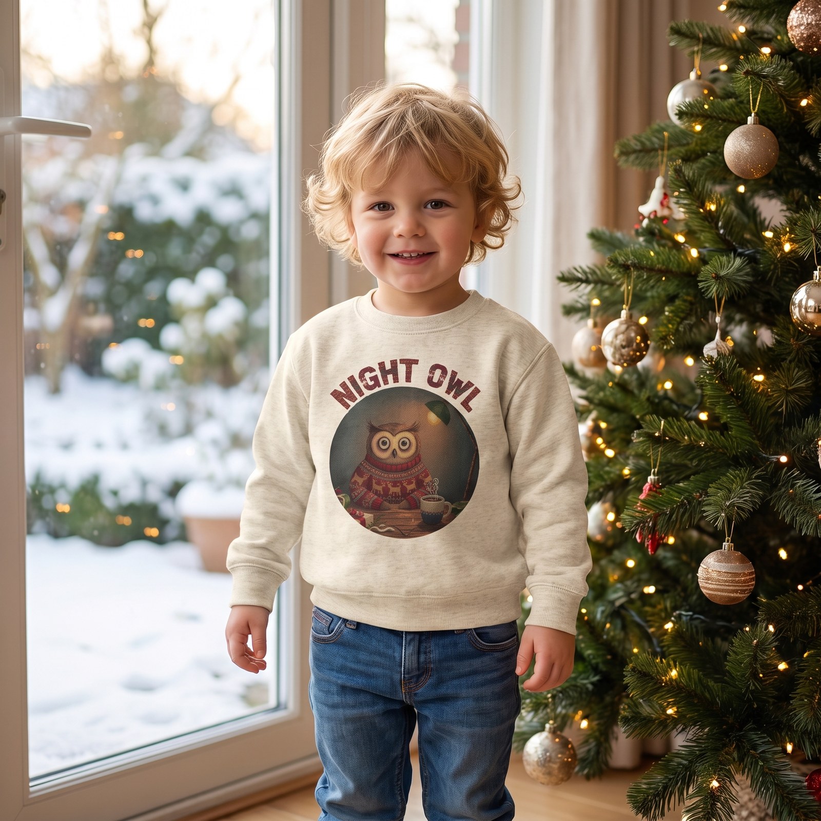Styling photo, Night Owl Toddler Ugly Christmas Sweater