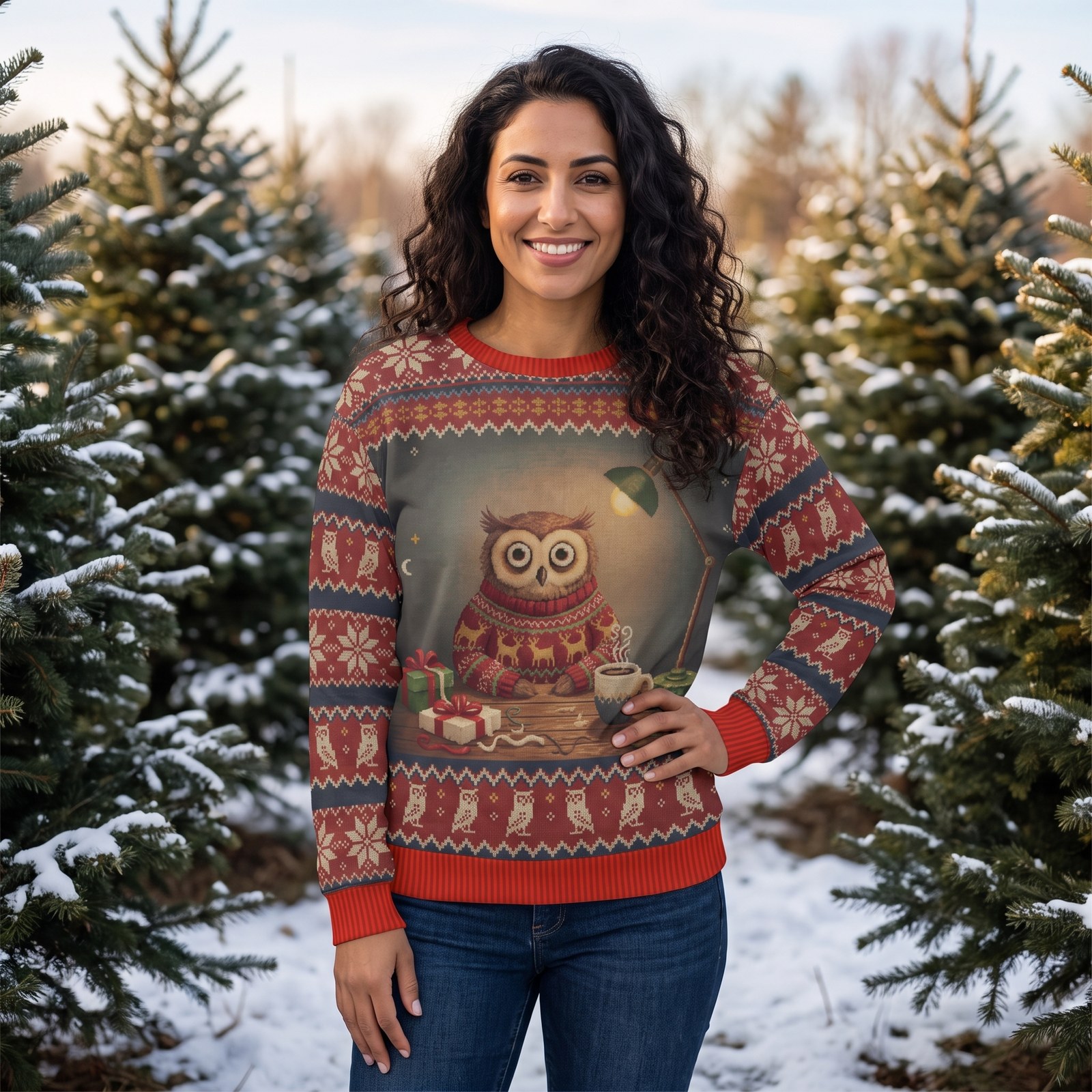 Styling photo, Night Owl Ugly Christmas Sweater