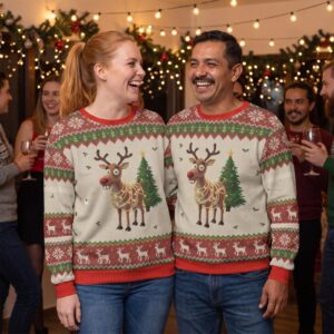 Styling photo, Oh Deer Matching Ugly Christmas Sweaters for Couples