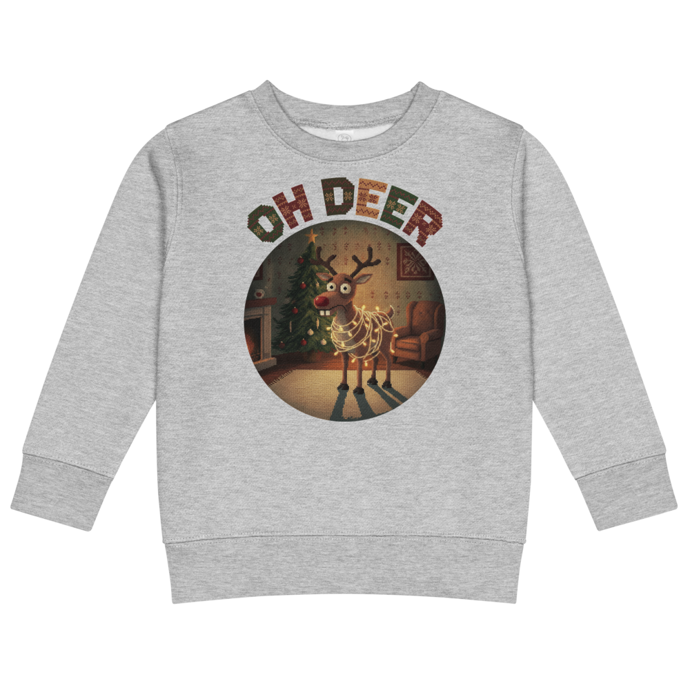 Oh Deer Toddler Ugly Christmas Sweater | Kids Crewneck Sweatshirt, Ages 2 to 7 Heather flat