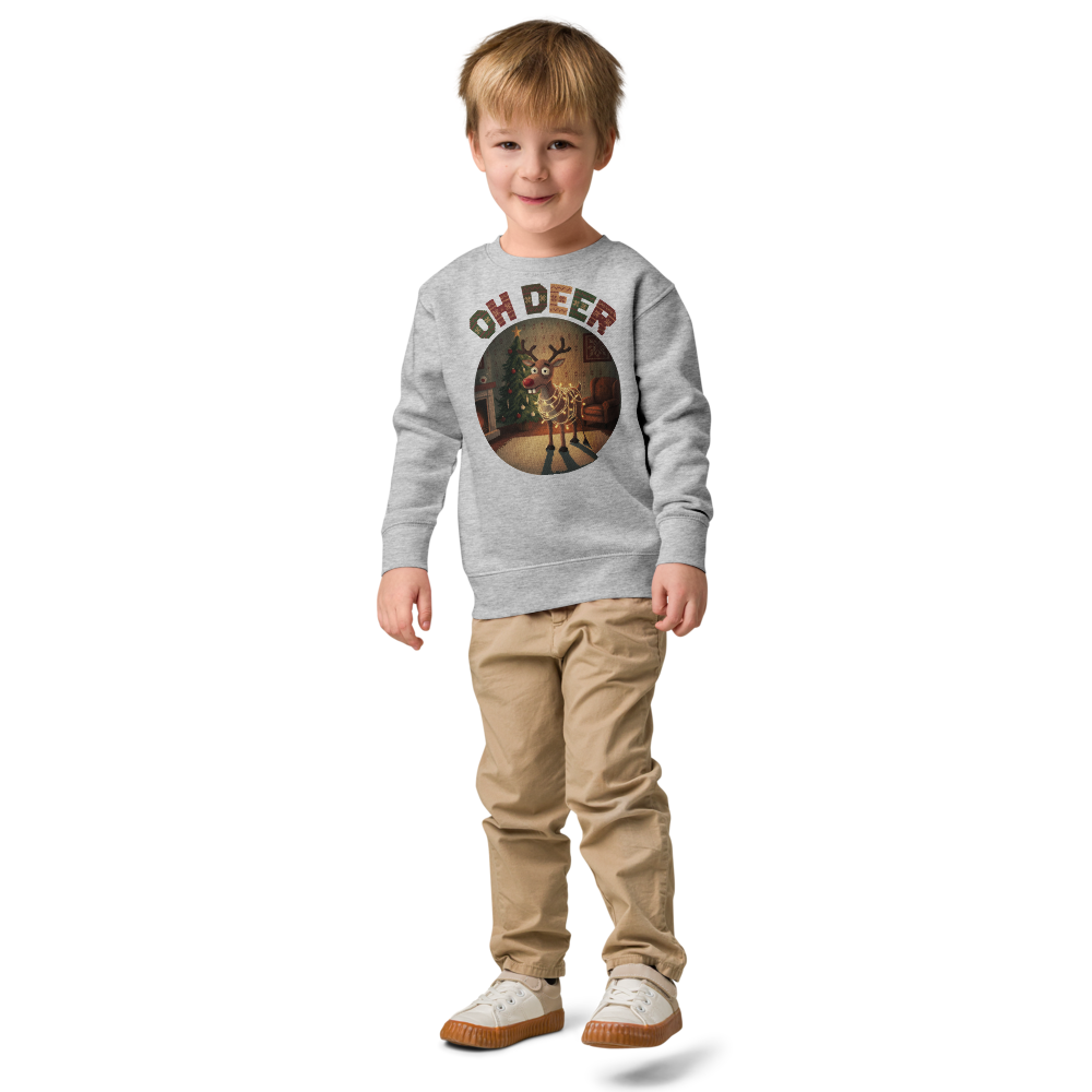 Oh Deer Toddler Ugly Christmas Sweater | Kids Crewneck Sweatshirt, Ages 2 to 7 Heather on-model boy