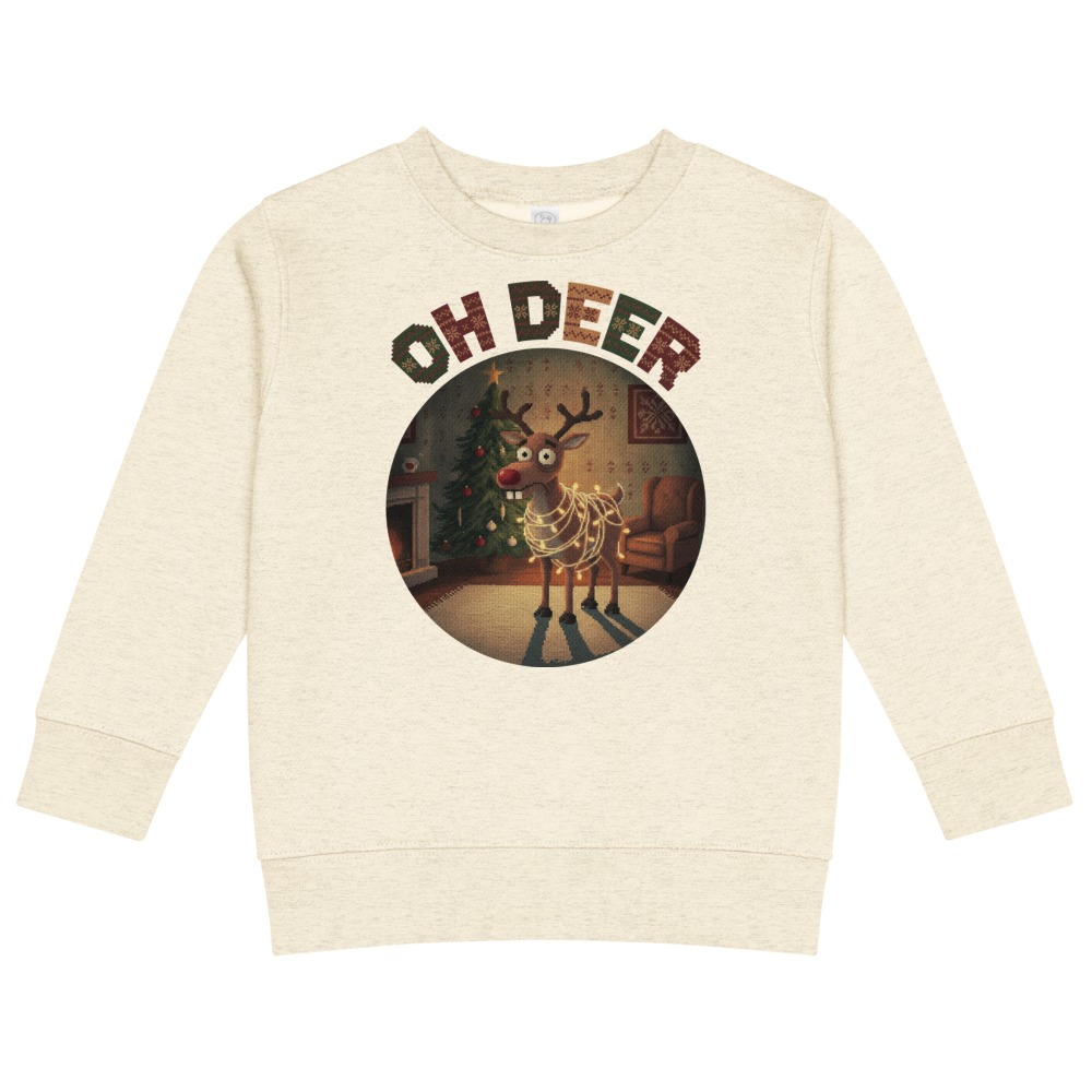 Oh Deer Toddler Ugly Christmas Sweater | Kids Crewneck Sweatshirt, Ages 2 to 7 Natural Heather flat