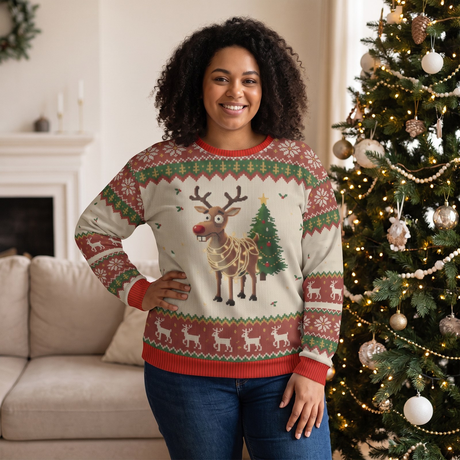 Plus size styling photo, Oh Deer Ugly Christmas Sweater
